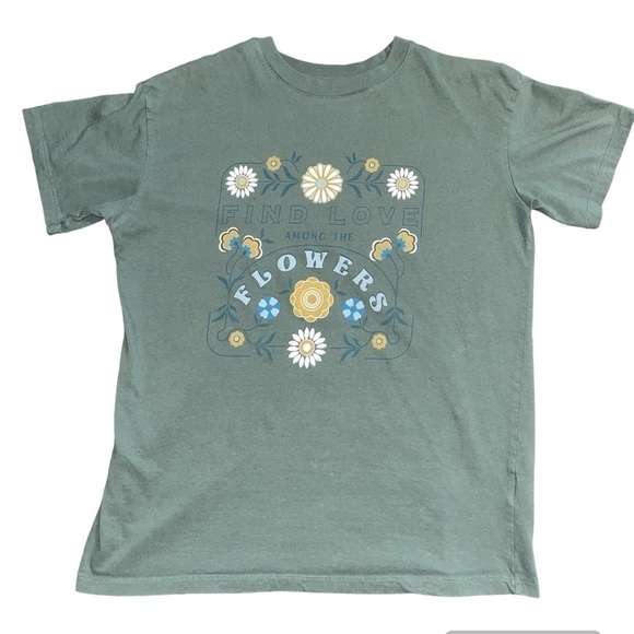 COTTON ON Find Love Among the Flowers Relaxed Boyfriend Tee T-Shirt Green SMALL - Picture 1 of 5